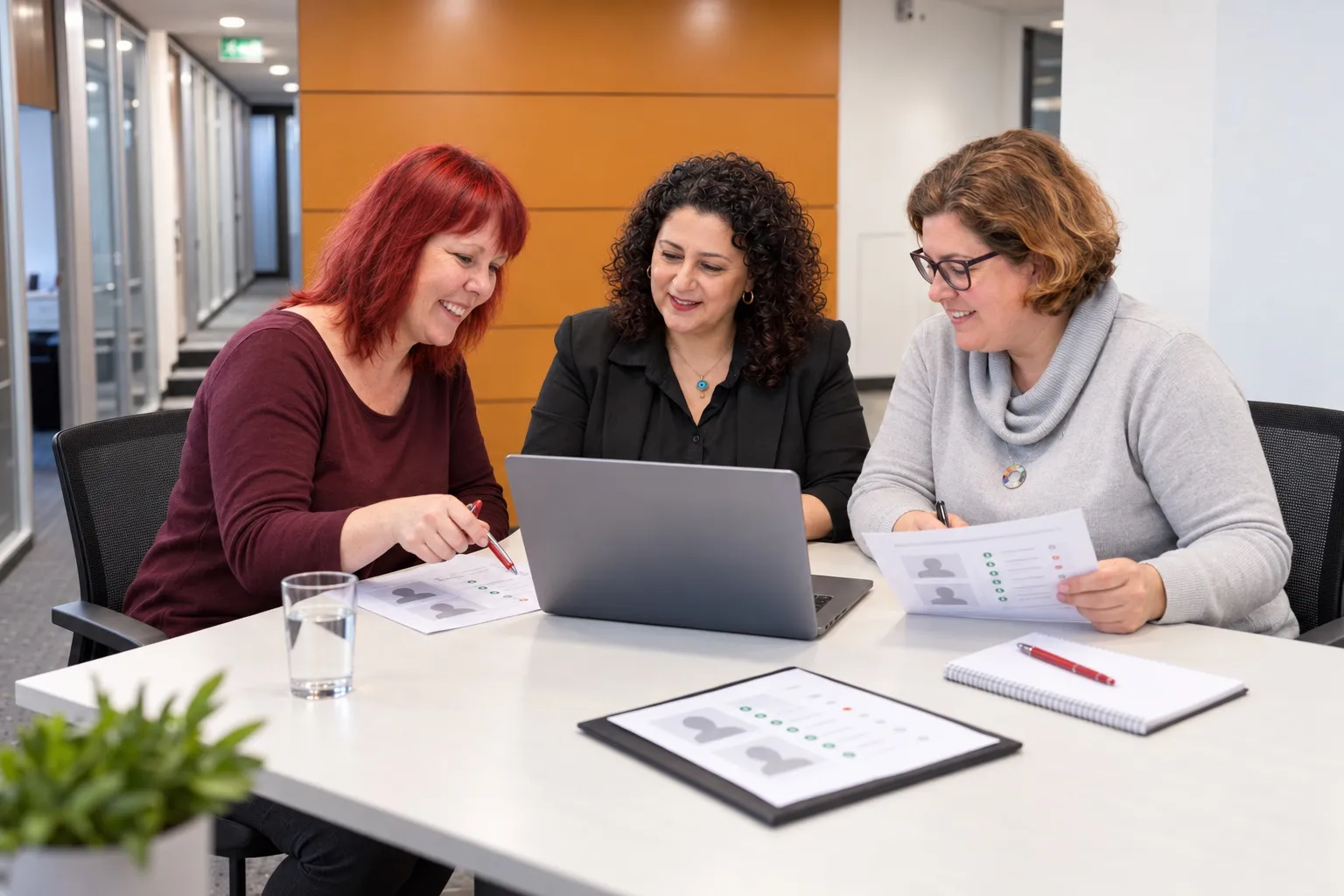 Mareike, Gülay and Christine review a recruitment project together